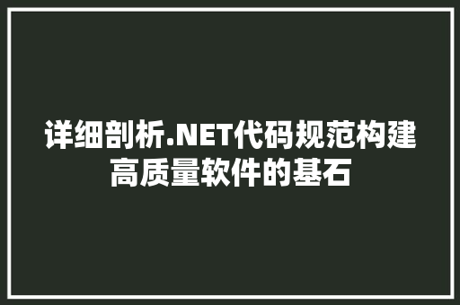 详细剖析.NET代码规范构建高质量软件的基石
