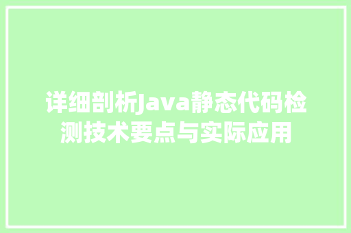详细剖析Java静态代码检测技术要点与实际应用