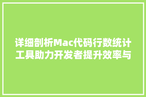 详细剖析Mac代码行数统计工具助力开发者提升效率与质量