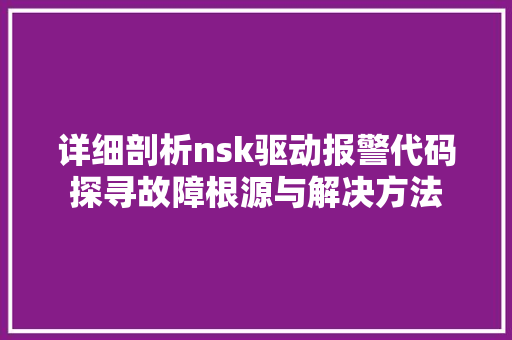 详细剖析nsk驱动报警代码探寻故障根源与解决方法