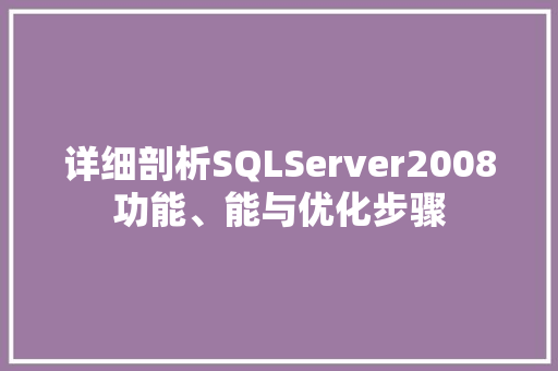 详细剖析SQLServer2008功能、能与优化步骤