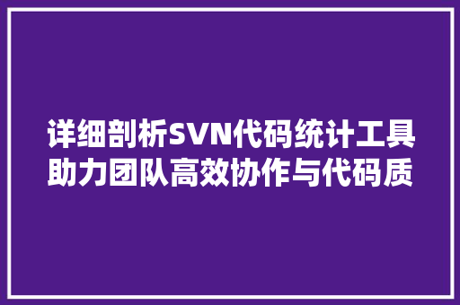 详细剖析SVN代码统计工具助力团队高效协作与代码质量提升