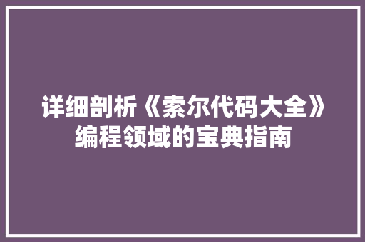 详细剖析《索尔代码大全》编程领域的宝典指南