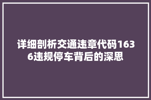 详细剖析交通违章代码1636违规停车背后的深思