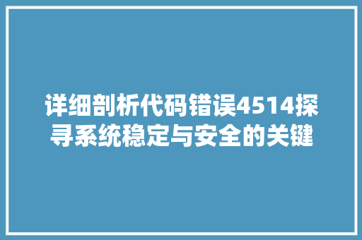 详细剖析代码错误4514探寻系统稳定与安全的关键