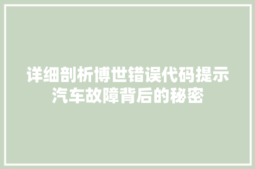 详细剖析博世错误代码提示汽车故障背后的秘密