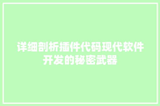 详细剖析插件代码现代软件开发的秘密武器 服务器/数据库