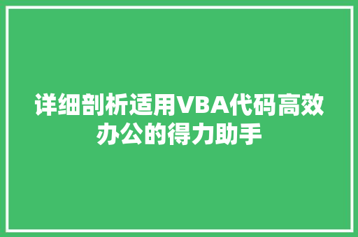详细剖析适用VBA代码高效办公的得力助手