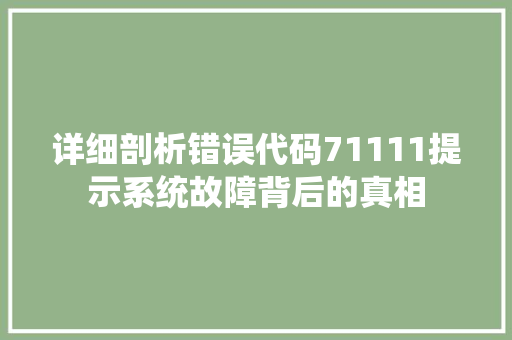 详细剖析错误代码71111提示系统故障背后的真相 Web前端