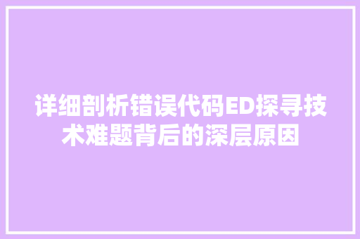 详细剖析错误代码ED探寻技术难题背后的深层原因