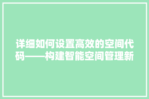 详细如何设置高效的空间代码——构建智能空间管理新纪元