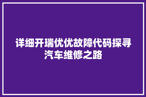 详细开瑞优优故障代码探寻汽车维修之路