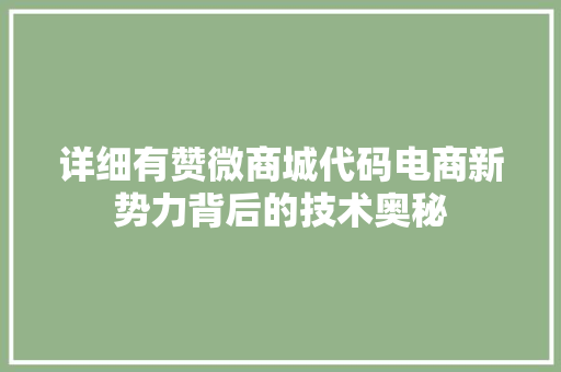 详细有赞微商城代码电商新势力背后的技术奥秘