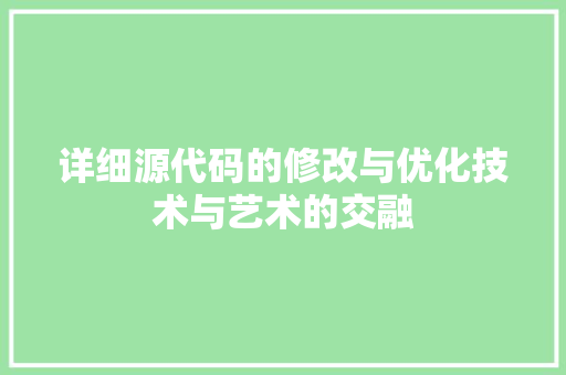 详细源代码的修改与优化技术与艺术的交融