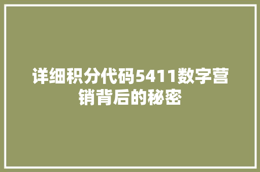 详细积分代码5411数字营销背后的秘密