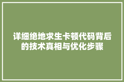 详细绝地求生卡顿代码背后的技术真相与优化步骤