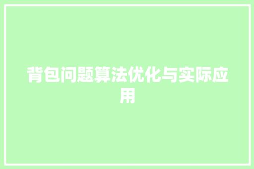 背包问题算法优化与实际应用 建站教程