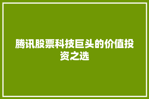 腾讯股票科技巨头的价值投资之选