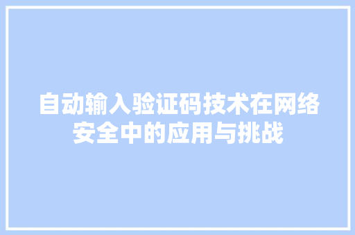 自动输入验证码技术在网络安全中的应用与挑战