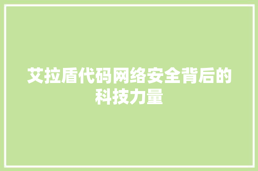 艾拉盾代码网络安全背后的科技力量 服务器/数据库