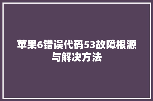苹果6错误代码53故障根源与解决方法