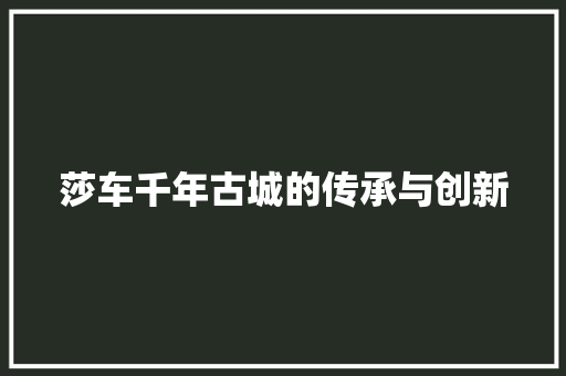 莎车千年古城的传承与创新