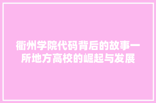 衢州学院代码背后的故事一所地方高校的崛起与发展 SEO教程