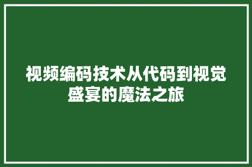 视频编码技术从代码到视觉盛宴的魔法之旅