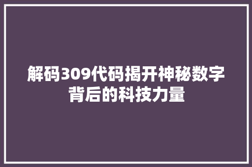 解码309代码揭开神秘数字背后的科技力量