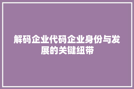 解码企业代码企业身份与发展的关键纽带