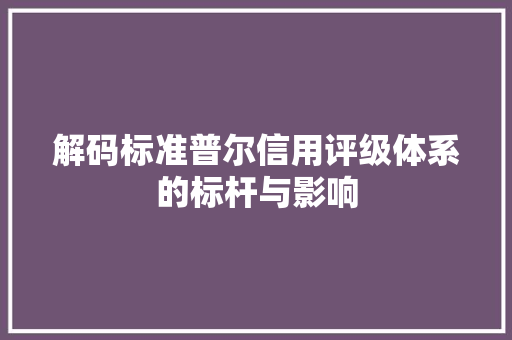 解码标准普尔信用评级体系的标杆与影响