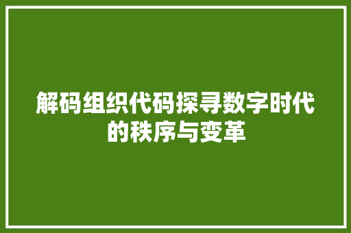 解码组织代码探寻数字时代的秩序与变革