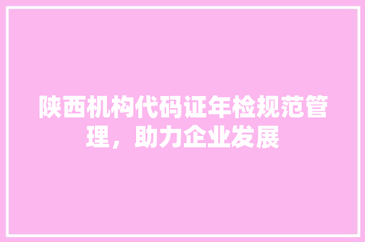 陕西机构代码证年检规范管理，助力企业发展 Web前端