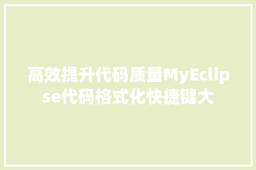 高效提升代码质量MyEclipse代码格式化快捷键大