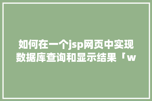 如何在一个jsp网页中实现数据库查询和显示结果「web项目查询数据库慢怎么回事」