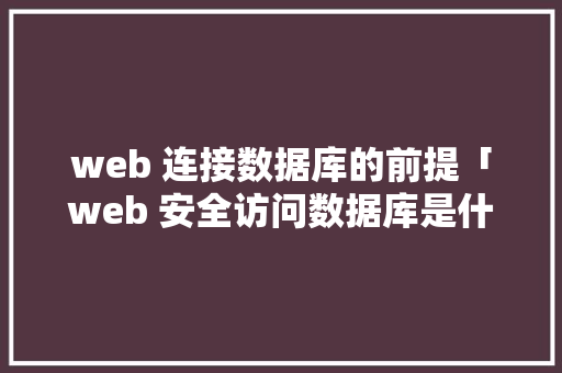 web 连接数据库的前提「web 安全访问数据库是什么」