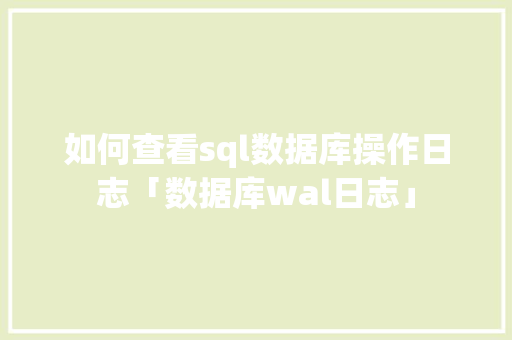 如何查看sql数据库操作日志「数据库wal日志」