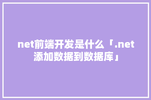 net前端开发是什么「.net添加数据到数据库」