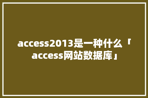 access2013是一种什么「access网站数据库」