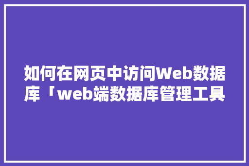 如何在网页中访问Web数据库「web端数据库管理工具」
