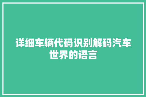 详细车辆代码识别解码汽车世界的语言