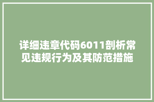 详细违章代码6011剖析常见违规行为及其防范措施