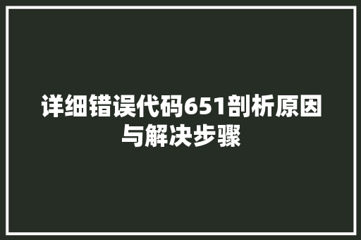 详细错误代码651剖析原因与解决步骤