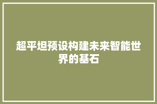 超平坦预设构建未来智能世界的基石