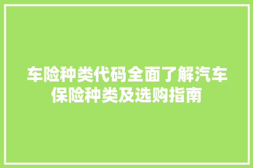 车险种类代码全面了解汽车保险种类及选购指南 服务器/数据库