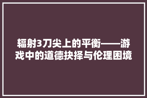 辐射3刀尖上的平衡——游戏中的道德抉择与伦理困境
