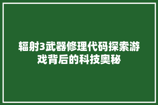 辐射3武器修理代码探索游戏背后的科技奥秘