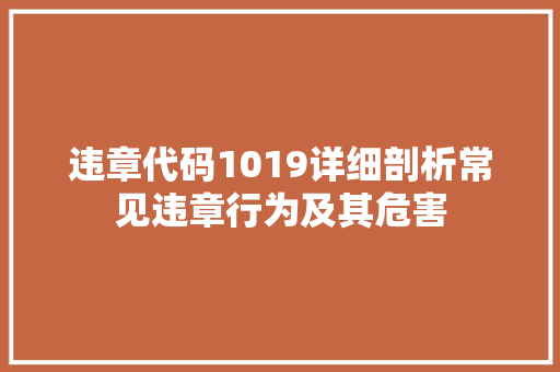 违章代码1019详细剖析常见违章行为及其危害