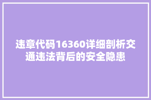 违章代码16360详细剖析交通违法背后的安全隐患