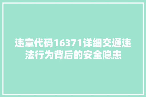 违章代码16371详细交通违法行为背后的安全隐患
